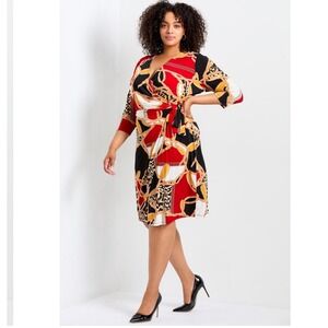 Avenue Studio Deanna Wrap Dress Plus Size 22/24 Chain Leopard Print Red Gold
